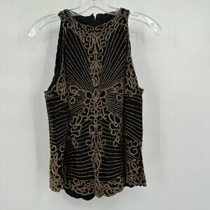 J Kara Womens Beaded Top Size‎ M Black Gold Sleeveless Fairy Grunge Whimsygoth